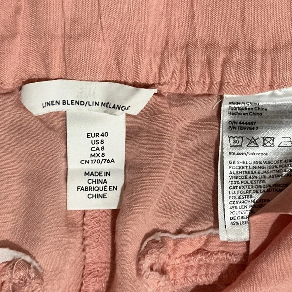 H&M Linen Blend Peach High Rise Wide‎ Leg Resort Summer Pants Womens Size 8
